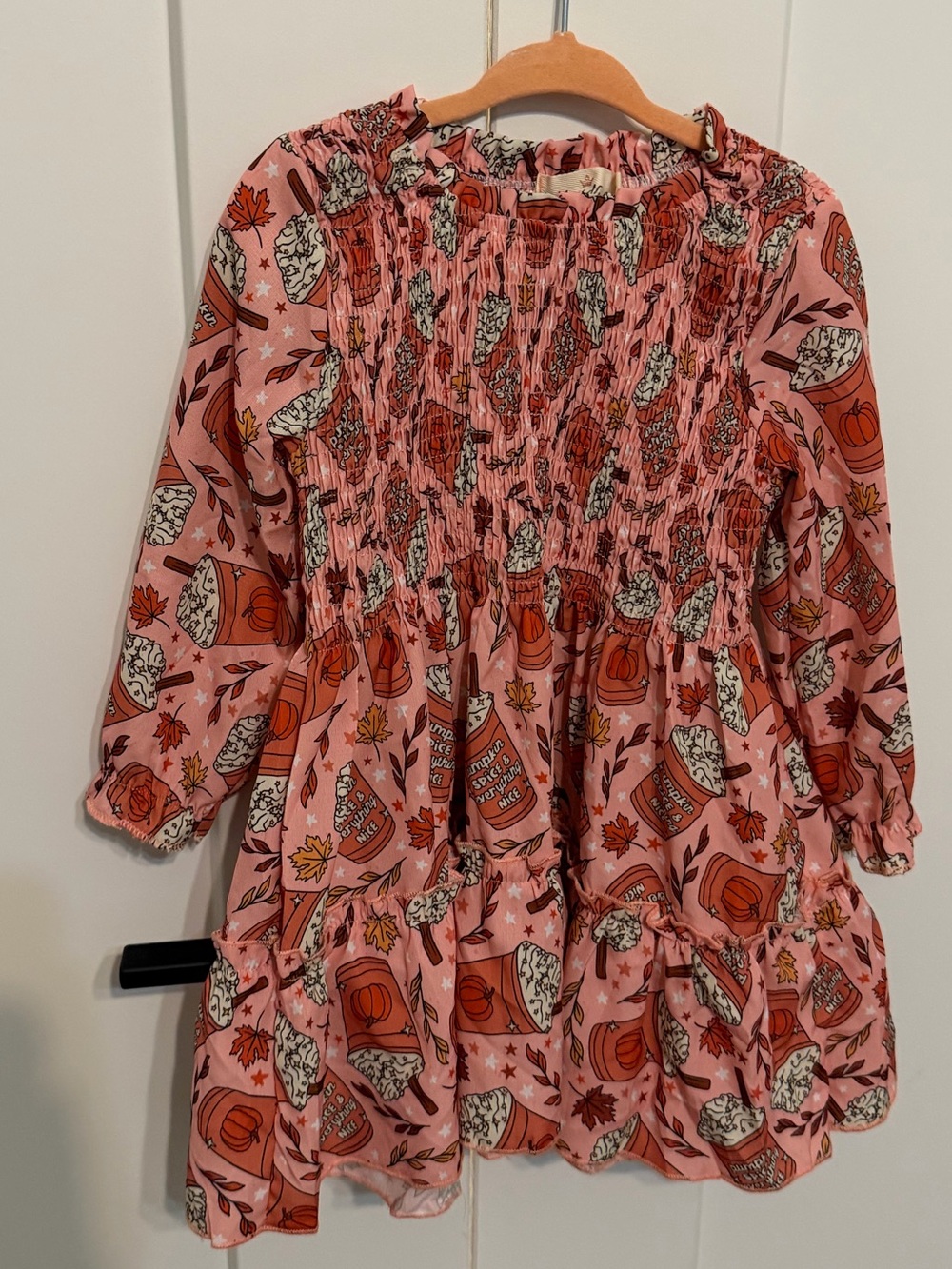 Marie Nicole Girls' toddler pink Smocked Long-Sleeve Fall pumpkin Print Dres